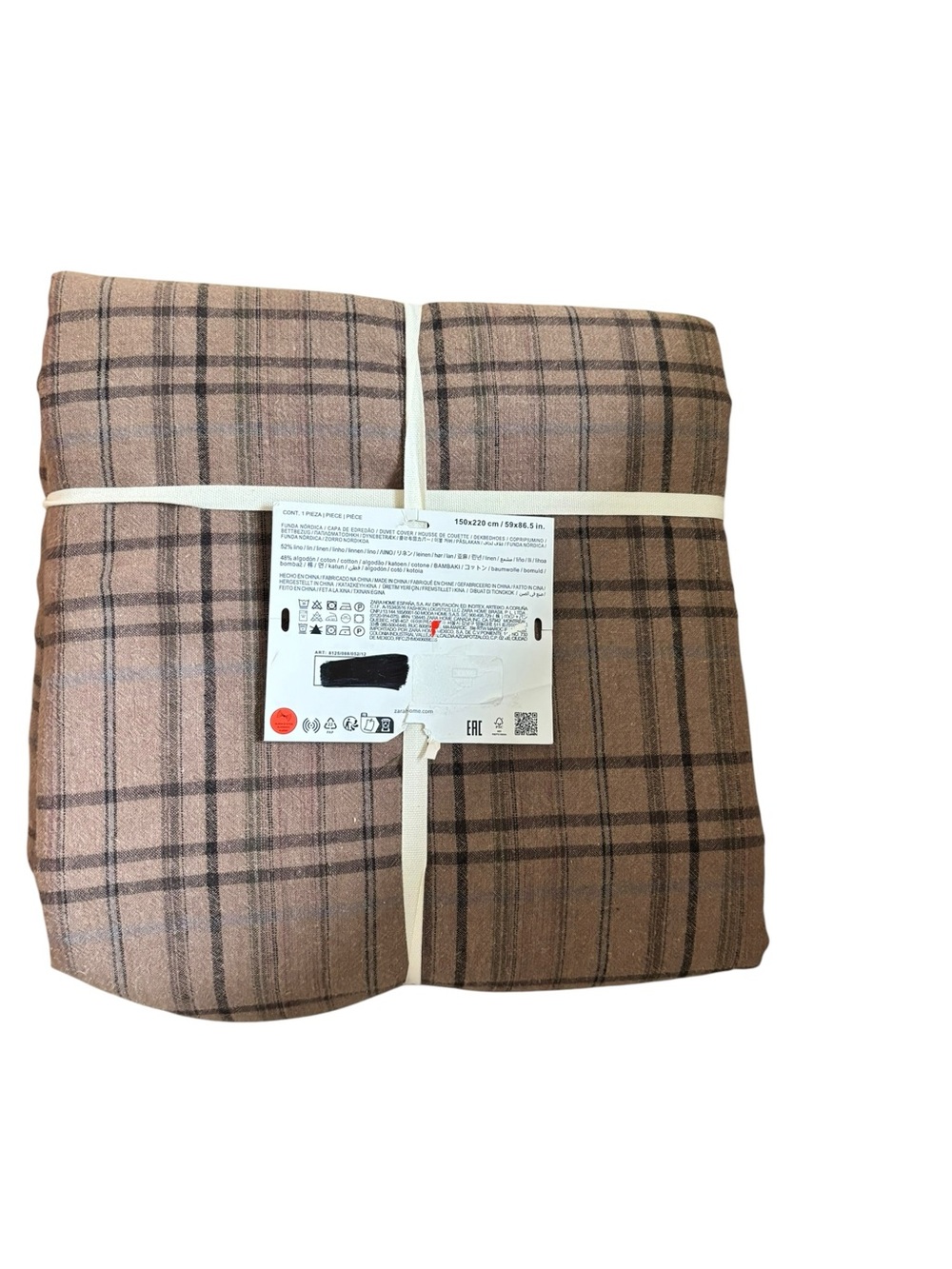 New Zara Home Plaid Linen Blend Duvet Cover Twin/Single 150 x 220 cm